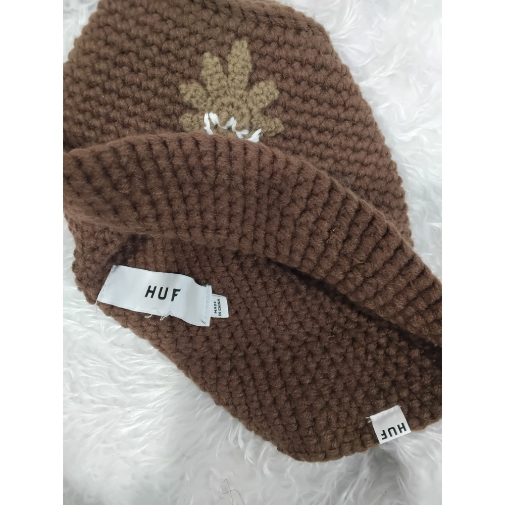 Huf Brown Crochet Bucket Hat With Leaf Detail Women's View 4